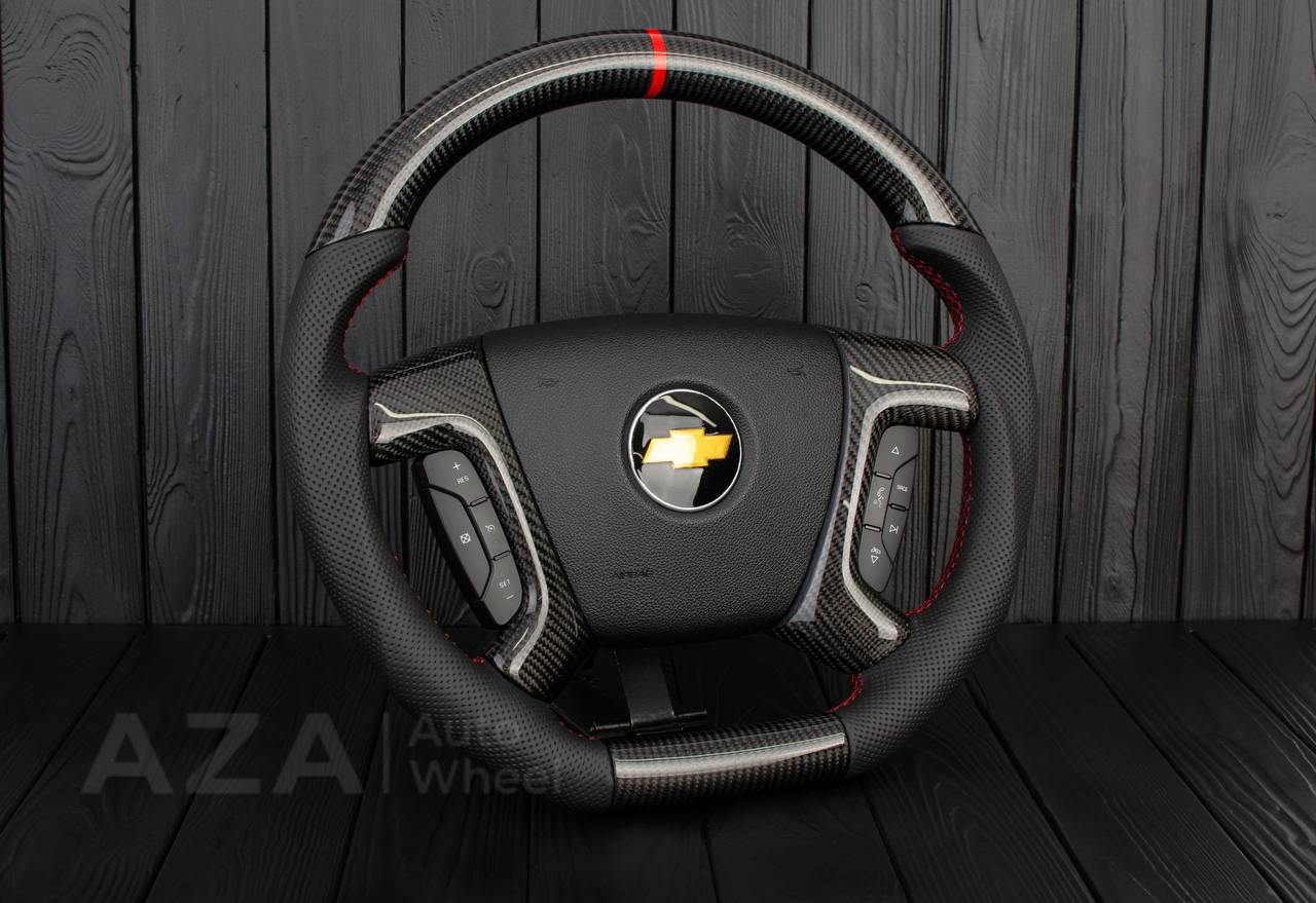 Steering wheel GM, Silverado, Sierra, Escalade (2007-2014) Carbon fiber/Perforated leather/Red details - Image 4