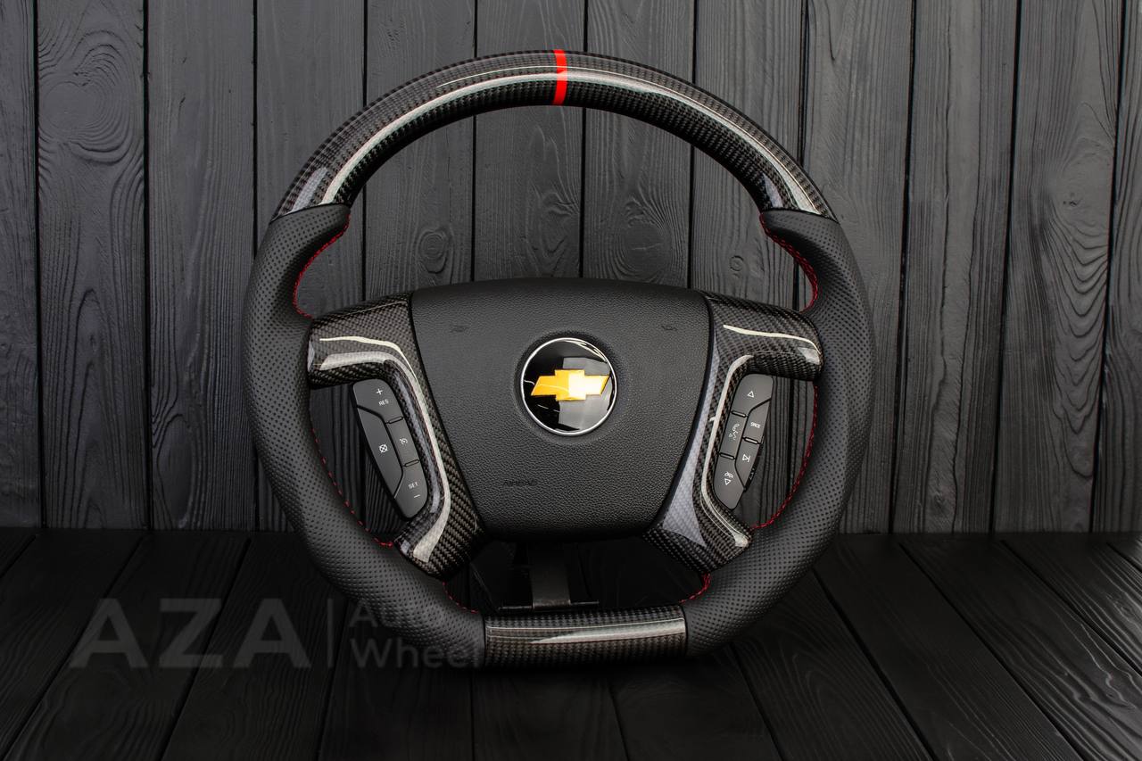 Steering wheel GM, Silverado, Sierra, Escalade (2007-2014) Carbon fiber/Perforated leather/Red details - Image 5