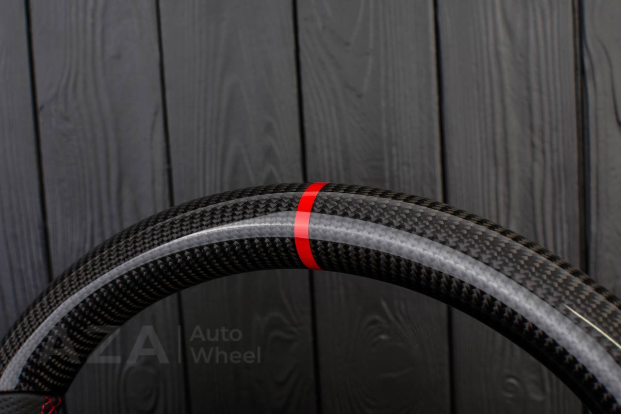 Steering wheel GM, Silverado, Sierra, Escalade (2007-2014) Carbon fiber/Perforated leather/Red details - Image 8