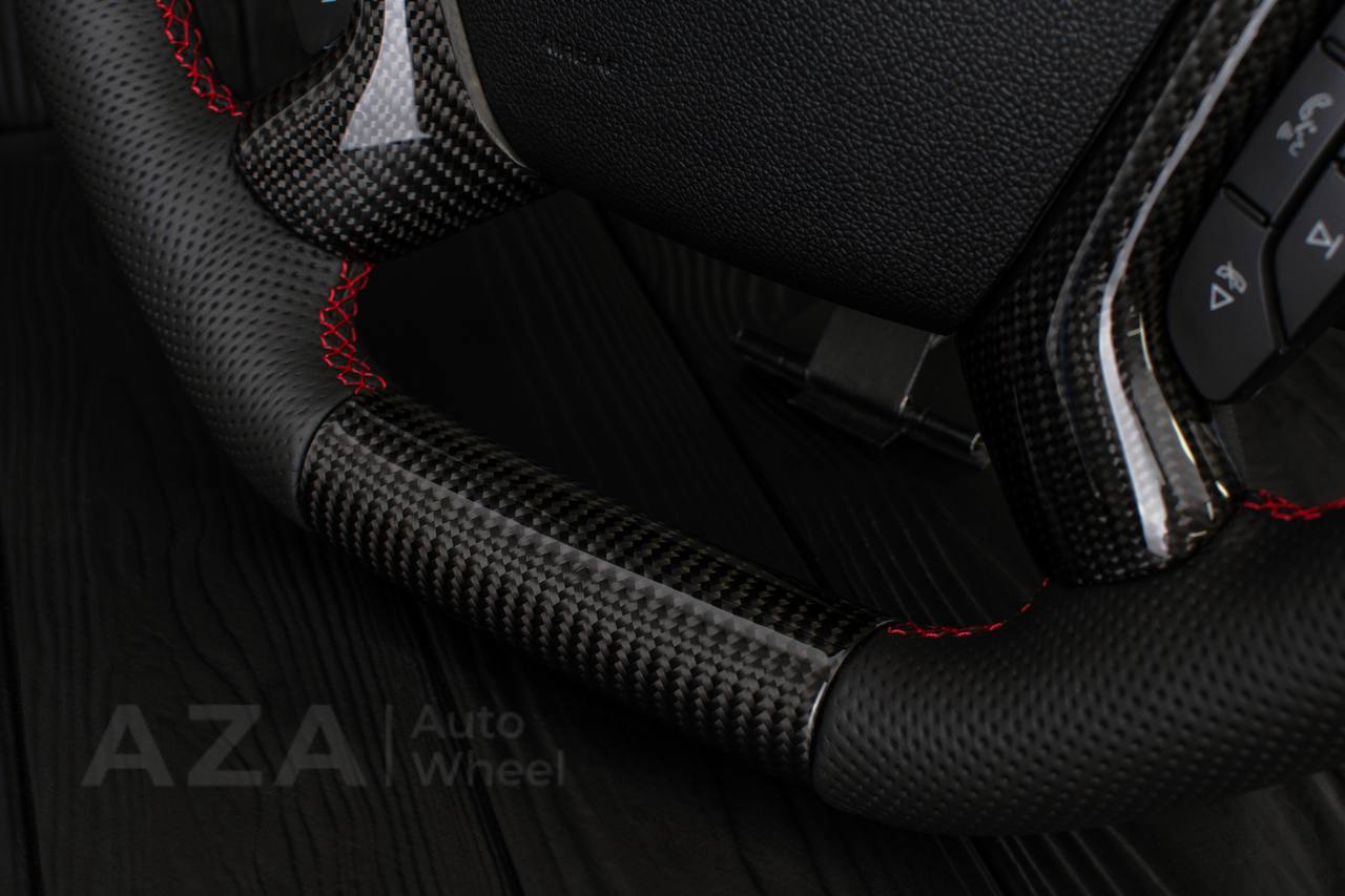 Steering wheel GM, Silverado, Sierra, Escalade (2007-2014) Carbon fiber/Perforated leather/Red details - Image 11