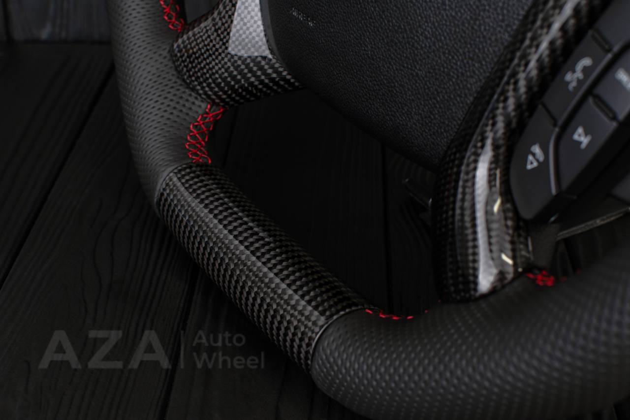 Steering wheel GM, Silverado, Sierra, Escalade (2007-2014) Carbon fiber/Perforated leather/Red details - Image 12