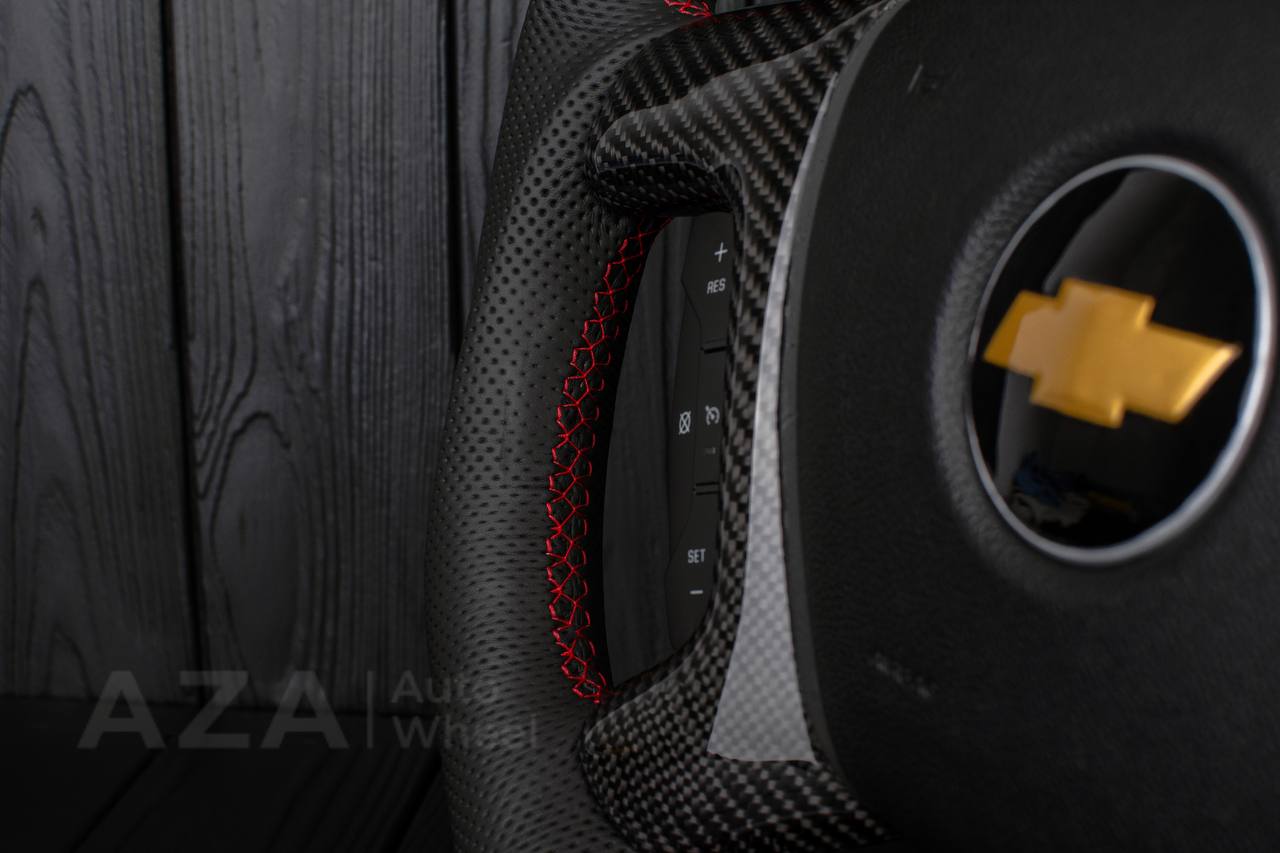 Steering wheel GM, Silverado, Sierra, Escalade (2007-2014) Carbon fiber/Perforated leather/Red details - Image 13