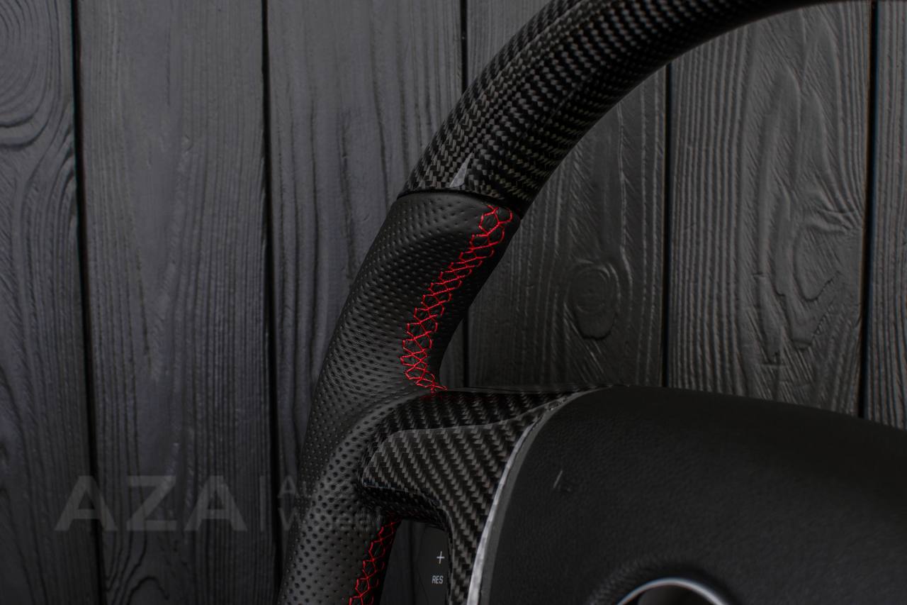 Steering wheel GM, Silverado, Sierra, Escalade (2007-2014) Carbon fiber/Perforated leather/Red details - Image 14