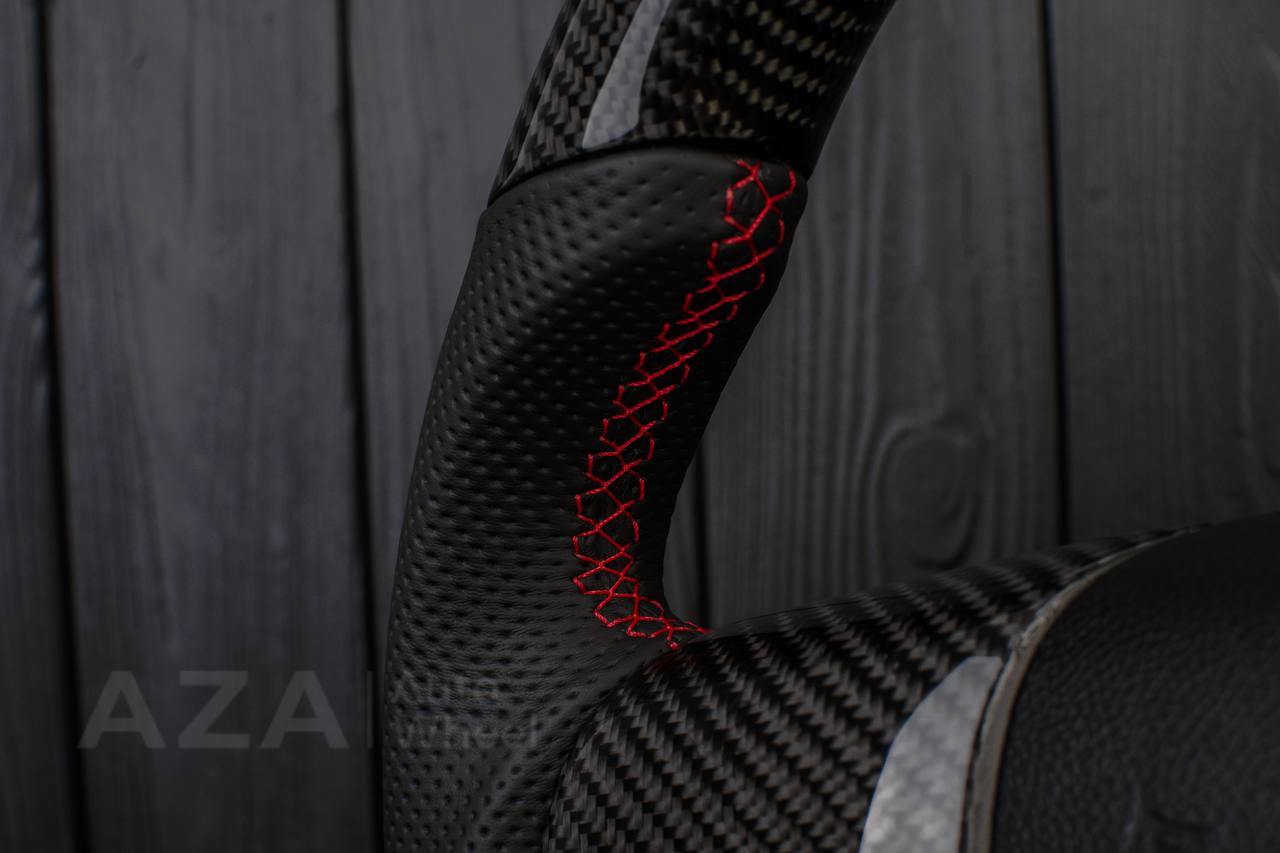 Steering wheel GM, Silverado, Sierra, Escalade (2007-2014) Carbon fiber/Perforated leather/Red details - Image 15