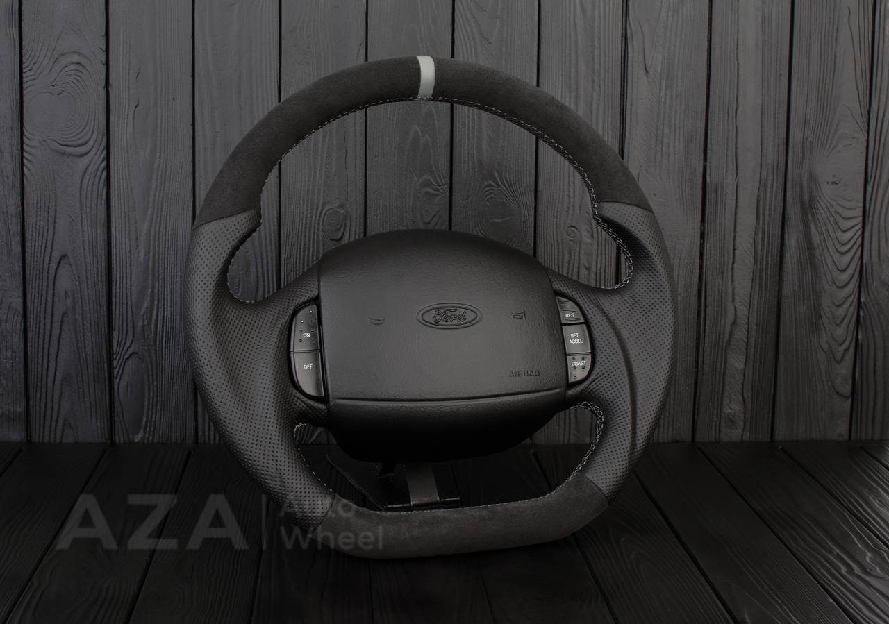 Steering wheel Ford F150/F250/F350 97-2007 Alcantara/Perforated leather/Grey details - Image 3