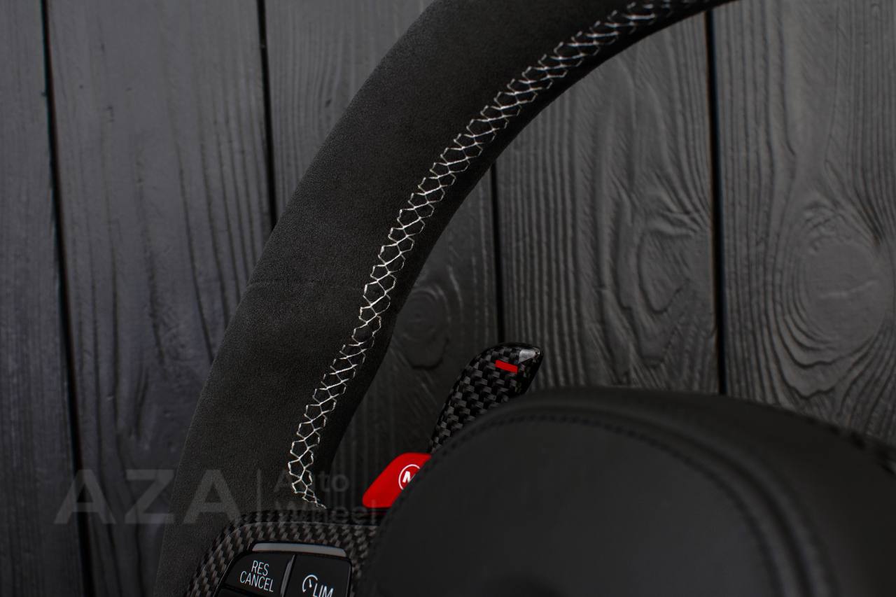 Steering wheel BMW F90 M5 M8 X5M X6M X3M X4M 2018+ Carbon fiber/Alcantara/ WHITE DETAILS (can be any color) Heated, DRIVERS ASSIST - Image 9