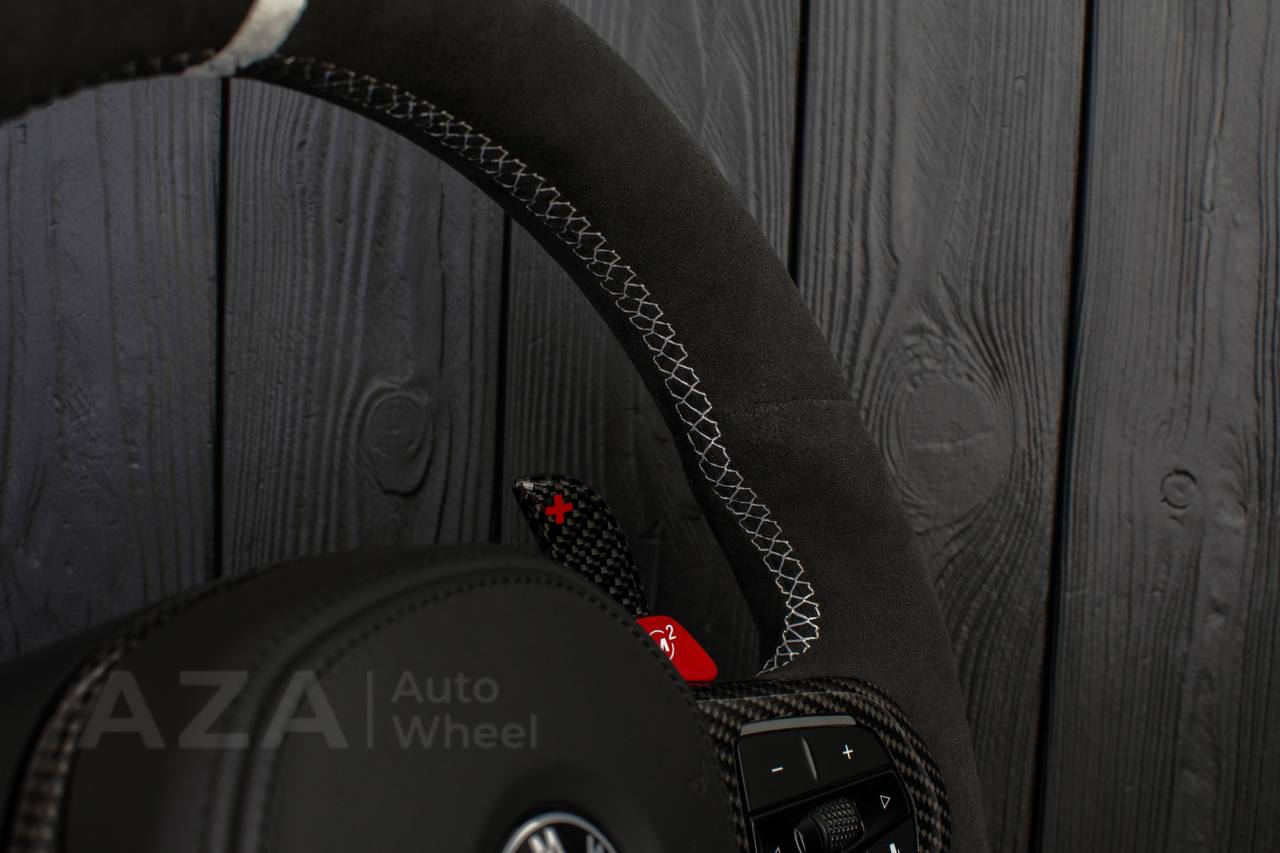 Steering wheel BMW F90 M5 M8 X5M X6M X3M X4M 2018+ Carbon fiber/Alcantara/ WHITE DETAILS (can be any color) Heated, DRIVERS ASSIST - Image 10
