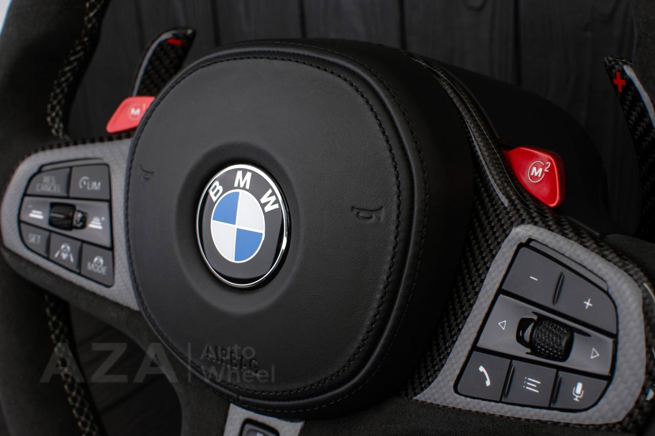 Steering wheel BMW F90 M5 M8 X5M X6M X3M X4M 2018+ Carbon fiber/Alcantara/ WHITE DETAILS (can be any color) Heated, DRIVERS ASSIST - Image 14