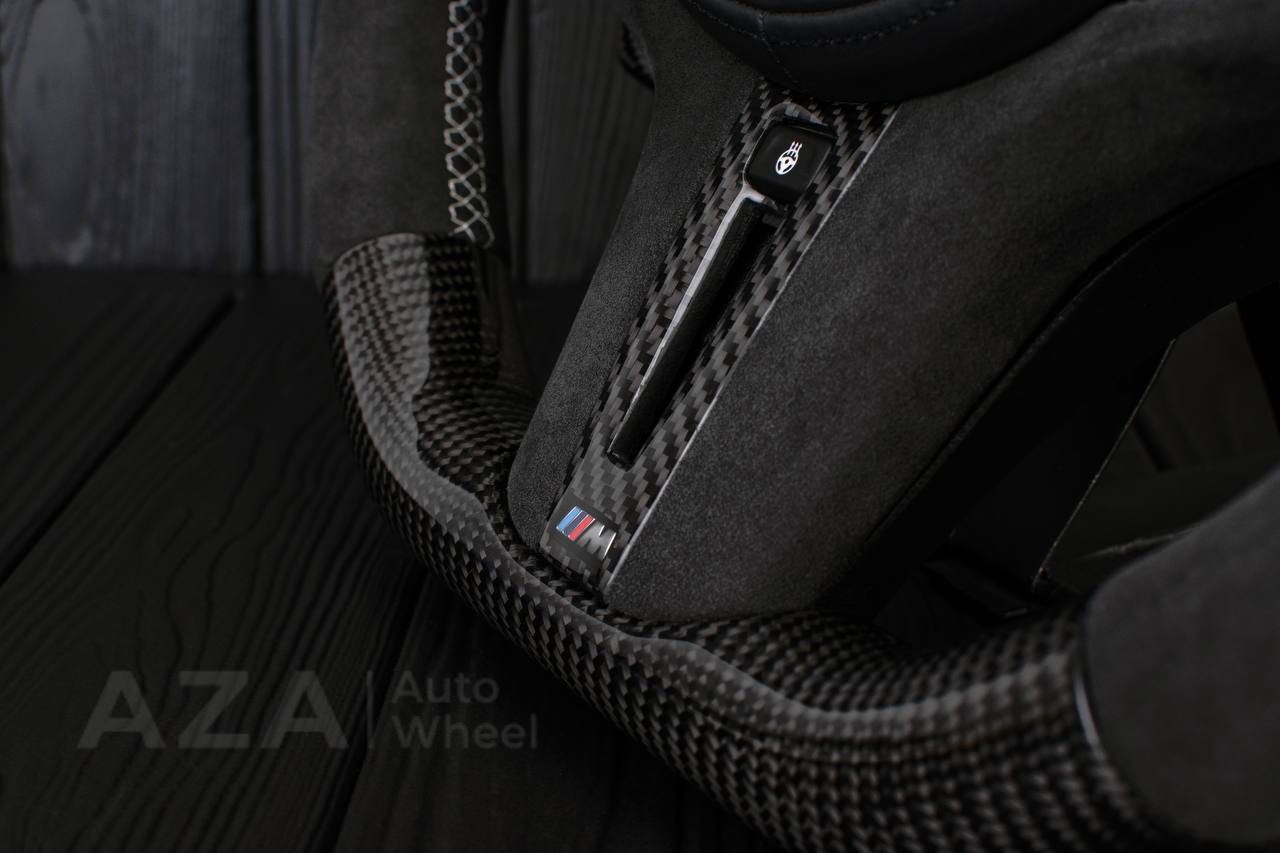 Steering wheel BMW F90 M5 M8 X5M X6M X3M X4M 2018+ Carbon fiber/Alcantara/ WHITE DETAILS (can be any color) Heated, DRIVERS ASSIST - Image 15
