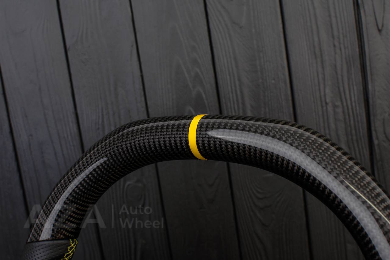 Steering wheel 2006-2011 Corvette C6 Carbon fiber/Perforated leather/Yellow details/Flat top - Image 5