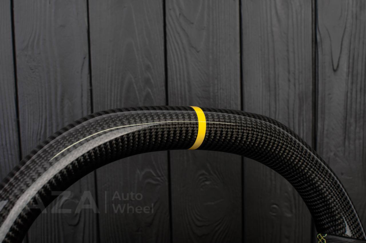 Steering wheel 2006-2011 Corvette C6 Carbon fiber/Perforated leather/Yellow details/Flat top - Image 6