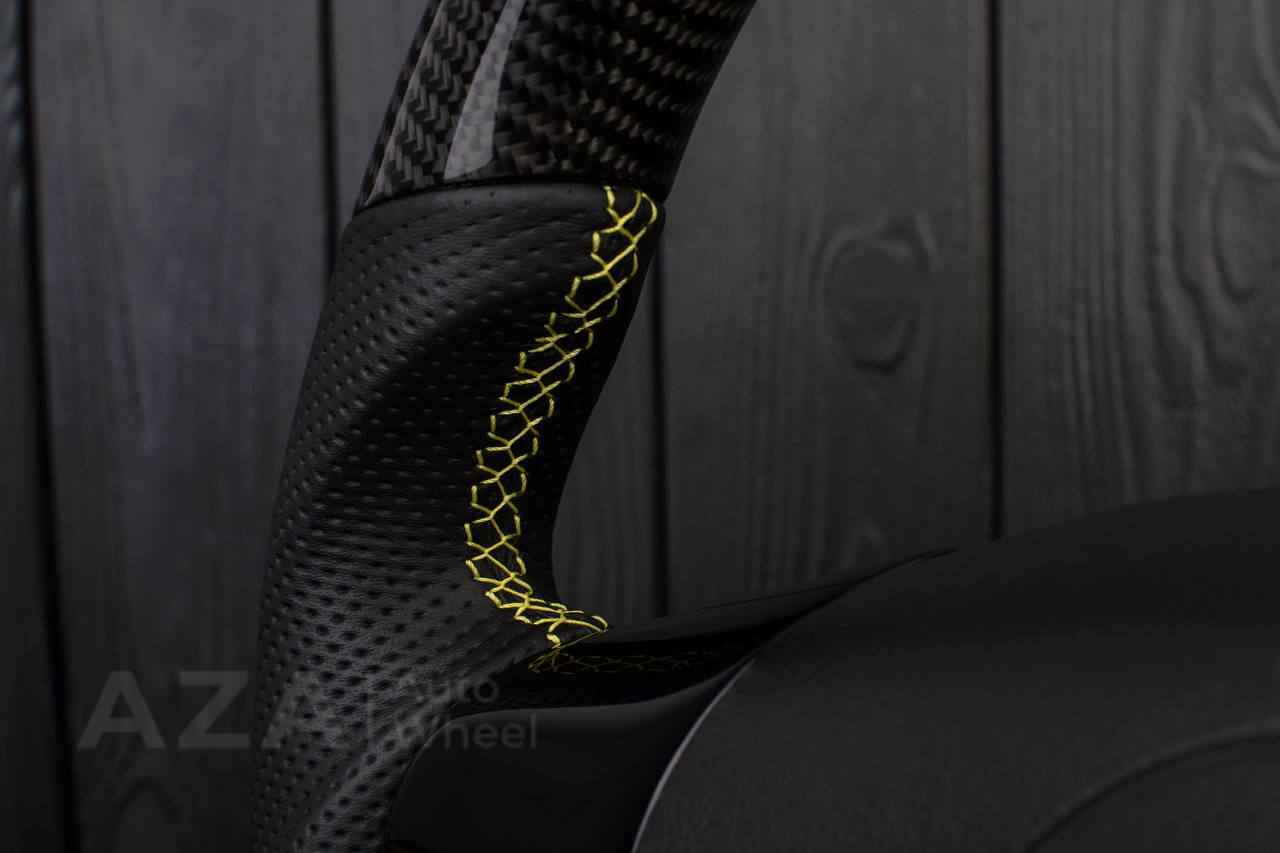 Steering wheel 2006-2011 Corvette C6 Carbon fiber/Perforated leather/Yellow details/Flat top - Image 7