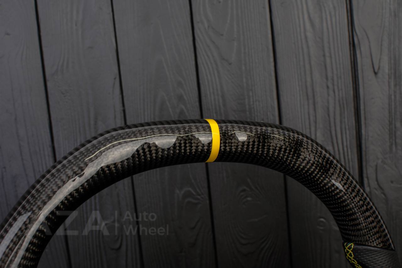 Steering wheel 2006-2011 Corvette C6 Carbon fiber/Perforated leather/Yellow details/Flat top - Image 8