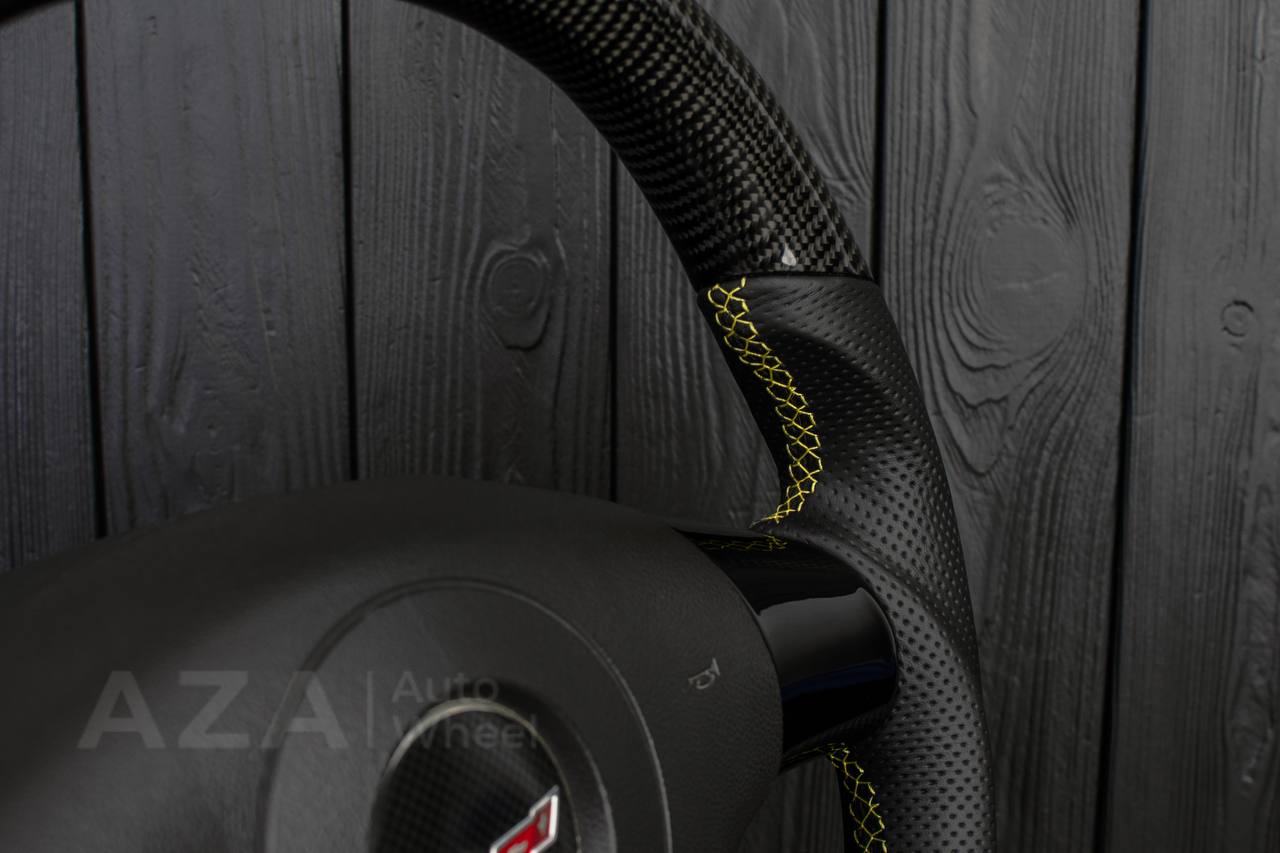 Steering wheel 2006-2011 Corvette C6 Carbon fiber/Perforated leather/Yellow details/Flat top - Image 10