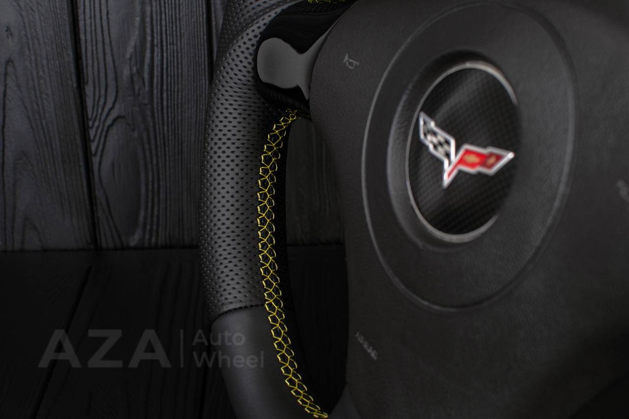 Steering wheel 2006-2011 Corvette C6 Carbon fiber/Perforated leather/Yellow details/Flat top - Image 11