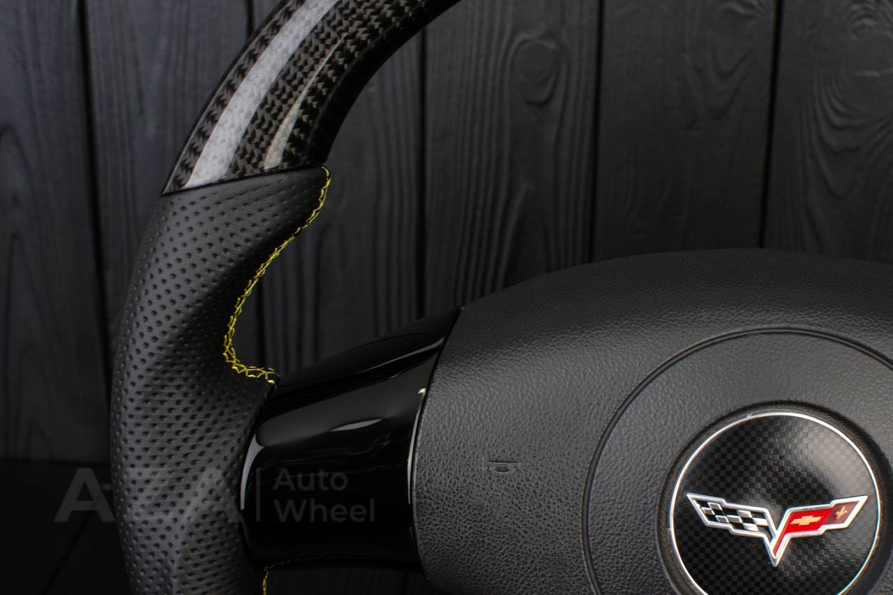 Steering wheel 2006-2011 Corvette C6 Carbon fiber/Perforated leather/Yellow details/Flat top - Image 14
