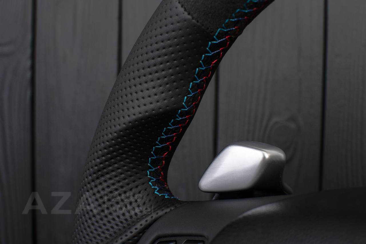 Steering wheel BMW E9X/E8X Flat bottom Perforated leather/Alcantara/Dark blue stripe - Image 12