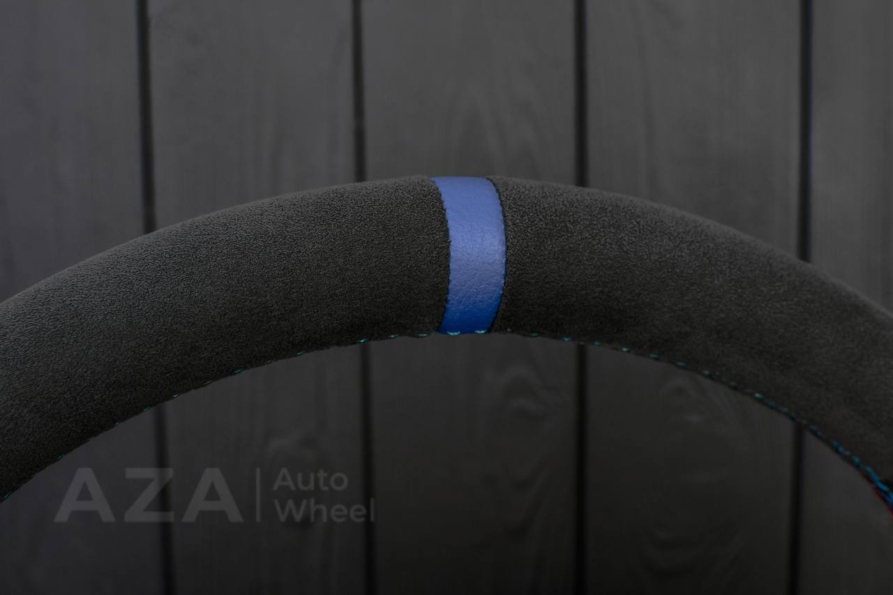 Steering wheel BMW E9X/E8X Flat bottom Perforated leather/Alcantara/Dark blue stripe - Image 11