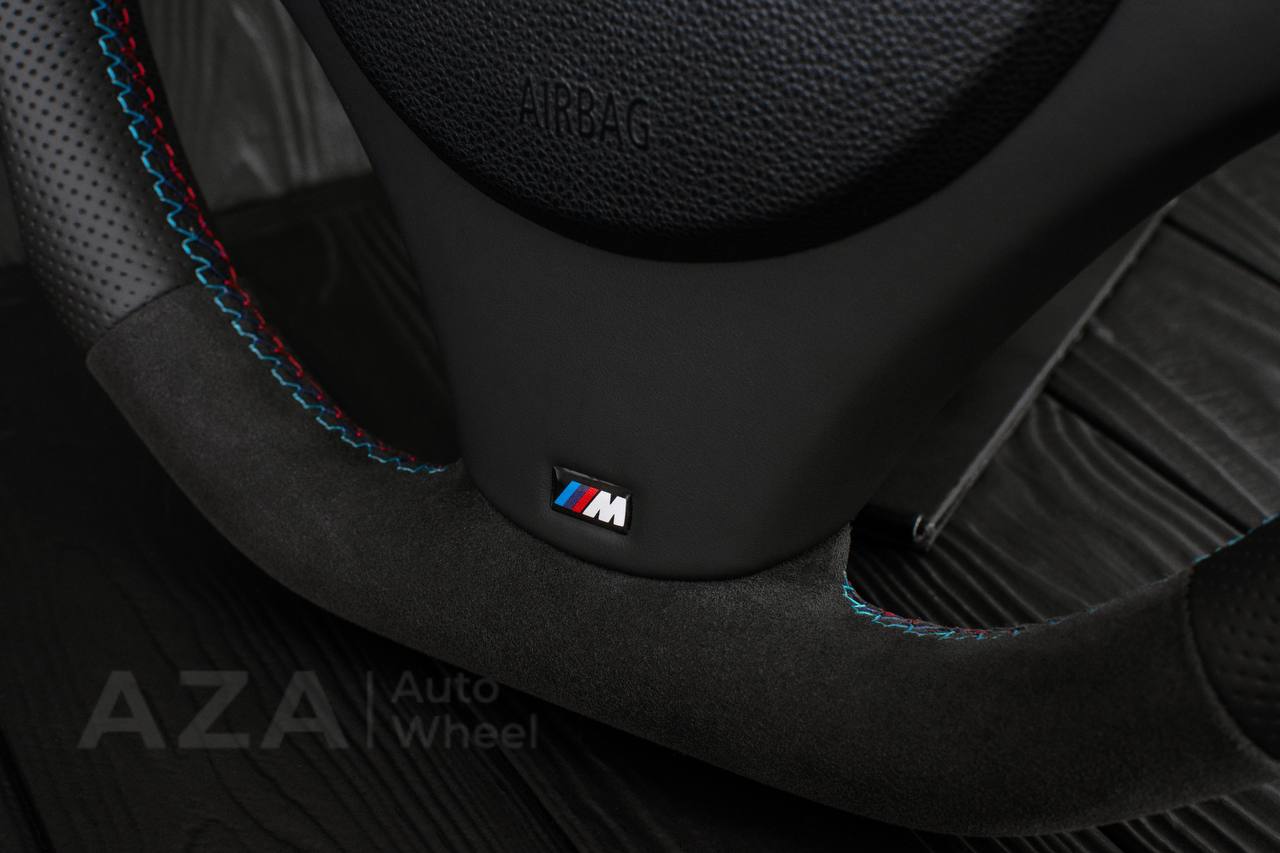 Steering wheel BMW E9X/E8X Flat bottom Perforated leather/Alcantara/Dark blue stripe - Image 10