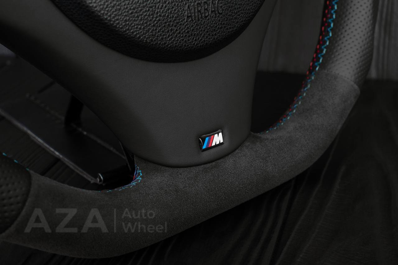 Steering wheel BMW E9X/E8X Flat bottom Perforated leather/Alcantara/Dark blue stripe - Image 9