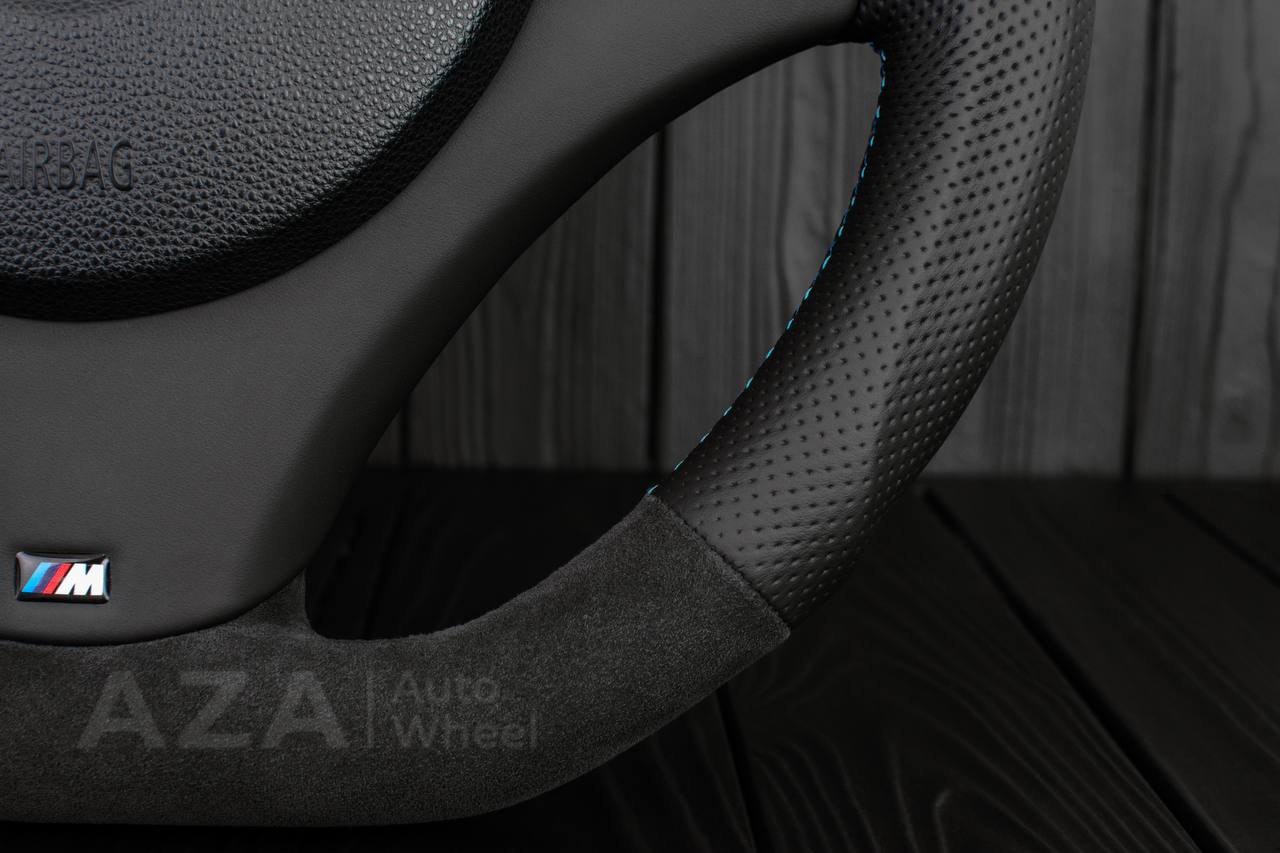 Steering wheel BMW E9X/E8X Flat bottom Perforated leather/Alcantara/Dark blue stripe - Image 7