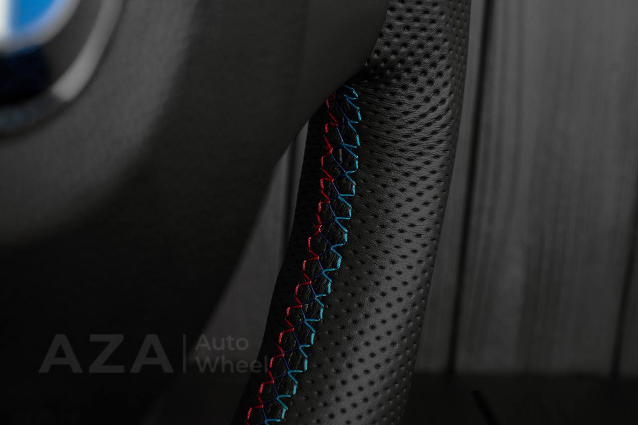 Steering wheel BMW E9X/E8X Flat bottom Perforated leather/Alcantara/Dark blue stripe - Image 6