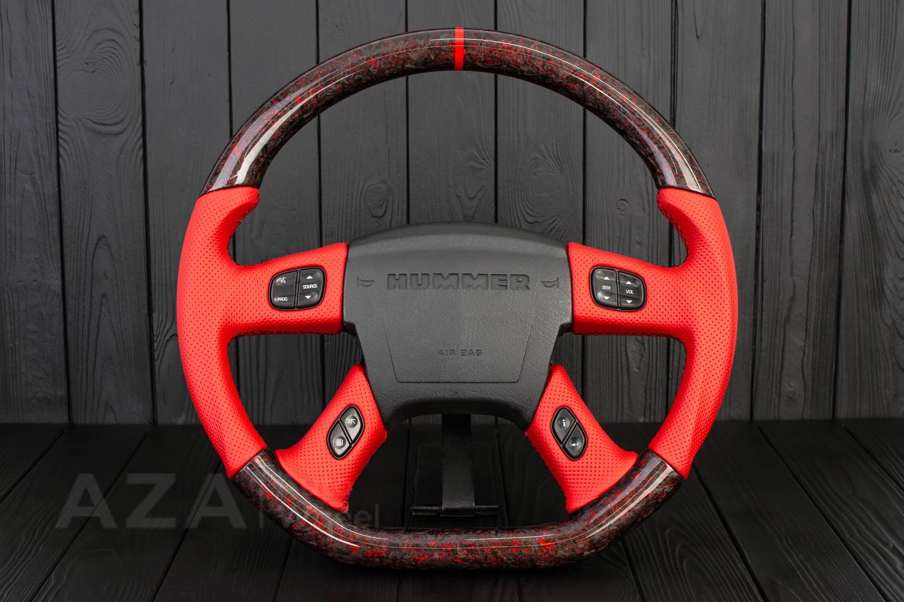 Steering wheel Hummer H2 Forged carbon fiber+Red flakes/Perforated red leather
