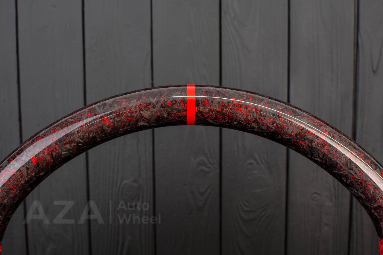 Steering wheel Hummer H2 Forged carbon fiber+Red flakes/Perforated red leather - Image 5
