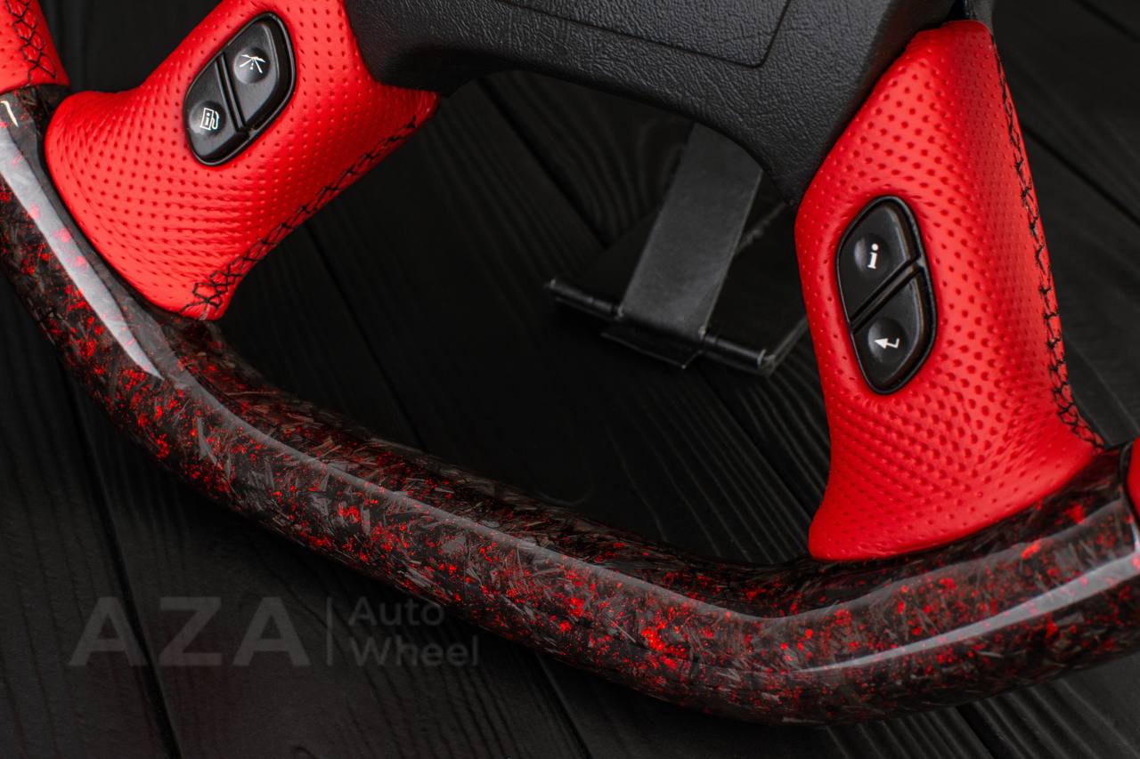 Steering wheel Hummer H2 Forged carbon fiber+Red flakes/Perforated red leather - Image 6