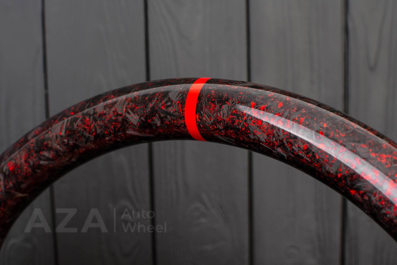 Steering wheel Hummer H2 Forged carbon fiber+Red flakes/Perforated red leather - Image 7
