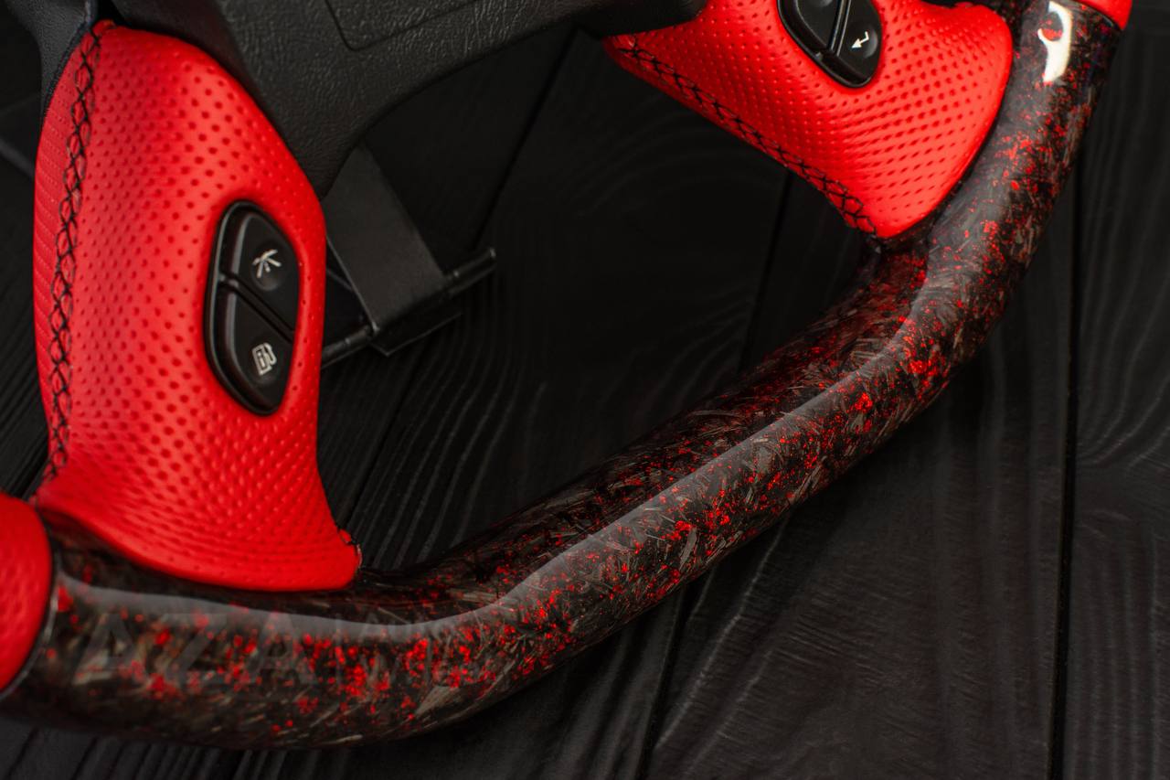 Steering wheel Hummer H2 Forged carbon fiber+Red flakes/Perforated red leather - Image 8