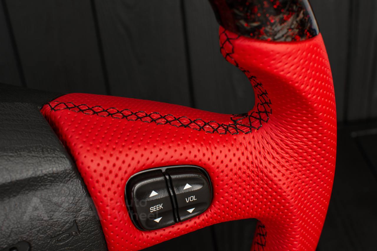 Steering wheel Hummer H2 Forged carbon fiber+Red flakes/Perforated red leather - Image 9