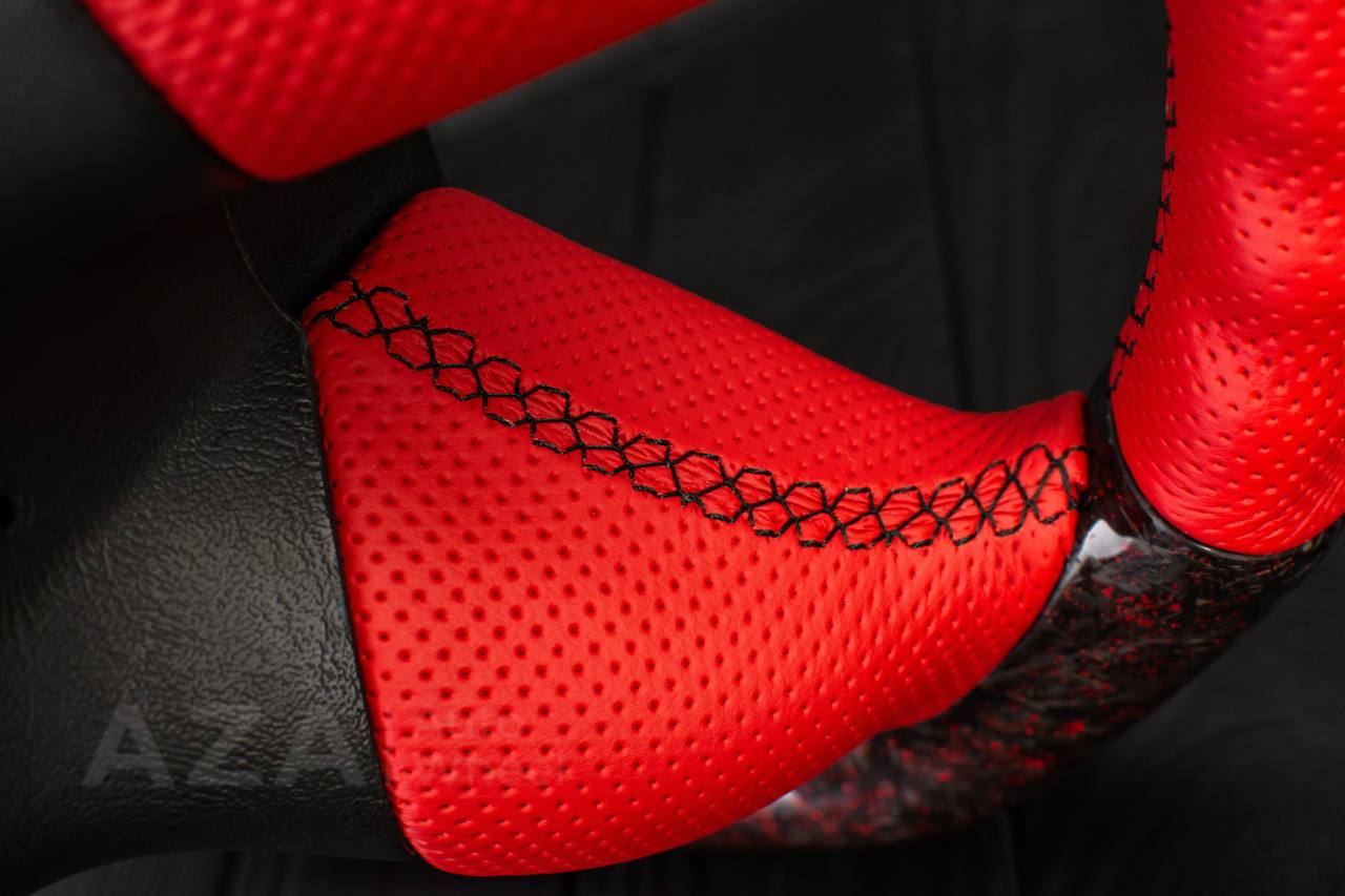 Steering wheel Hummer H2 Forged carbon fiber+Red flakes/Perforated red leather - Image 10