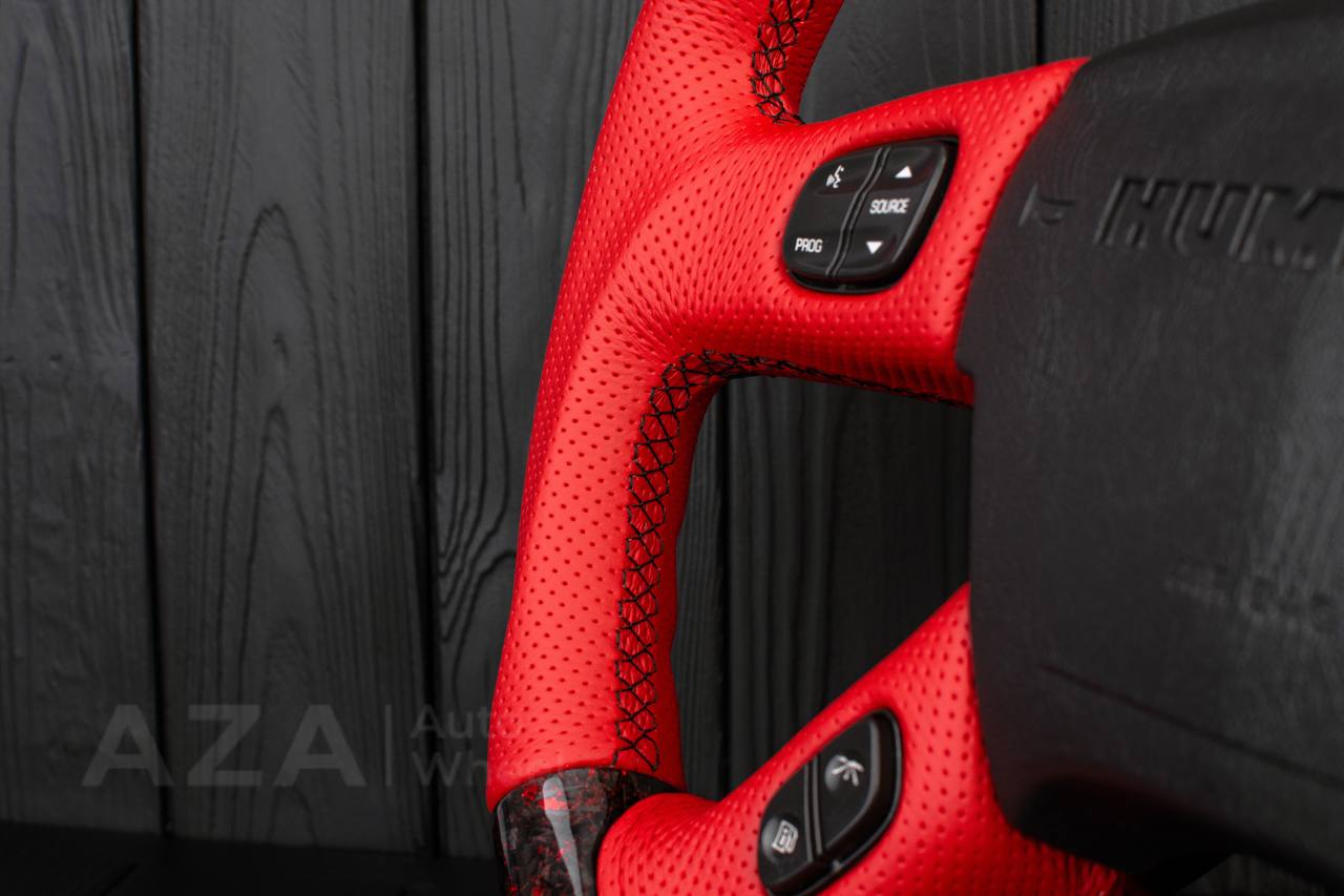 Steering wheel Hummer H2 Forged carbon fiber+Red flakes/Perforated red leather - Image 11