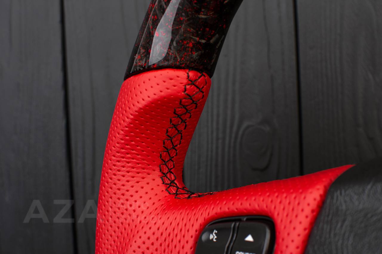 Steering wheel Hummer H2 Forged carbon fiber+Red flakes/Perforated red leather - Image 12