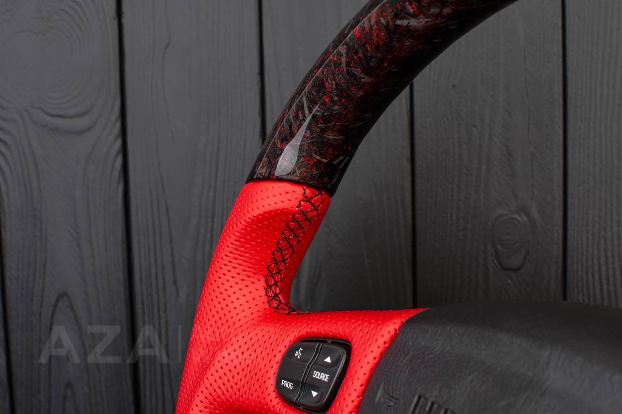 Steering wheel Hummer H2 Forged carbon fiber+Red flakes/Perforated red leather - Image 13