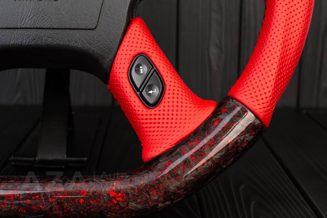 Steering wheel Hummer H2 Forged carbon fiber+Red flakes/Perforated red leather - Image 14