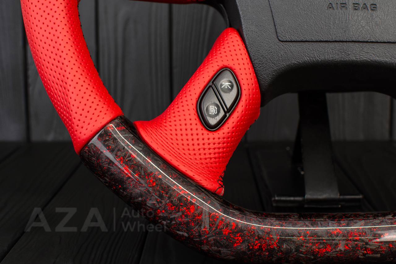 Steering wheel Hummer H2 Forged carbon fiber+Red flakes/Perforated red leather - Image 15