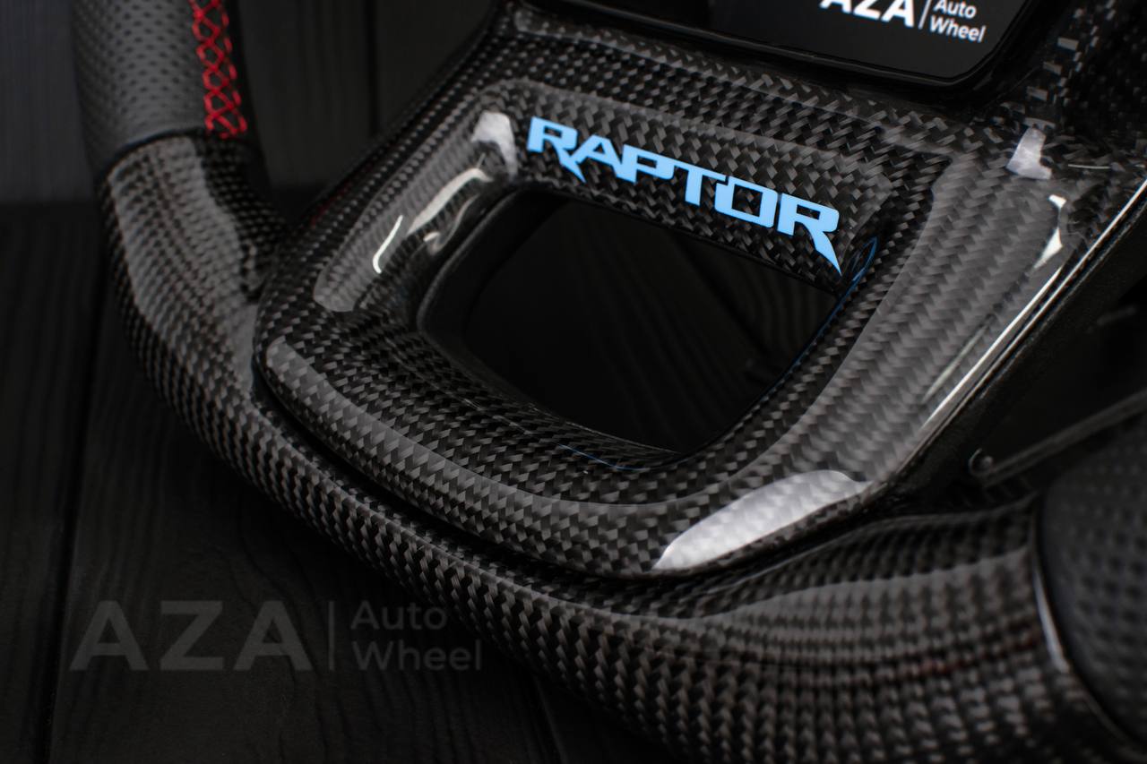 Steering wheel FORD RAPTOR 2021-2025 Carbon fiber/Perforated leather/Blue stripe/Red stitch/HEATED (can be any color) - Image 8