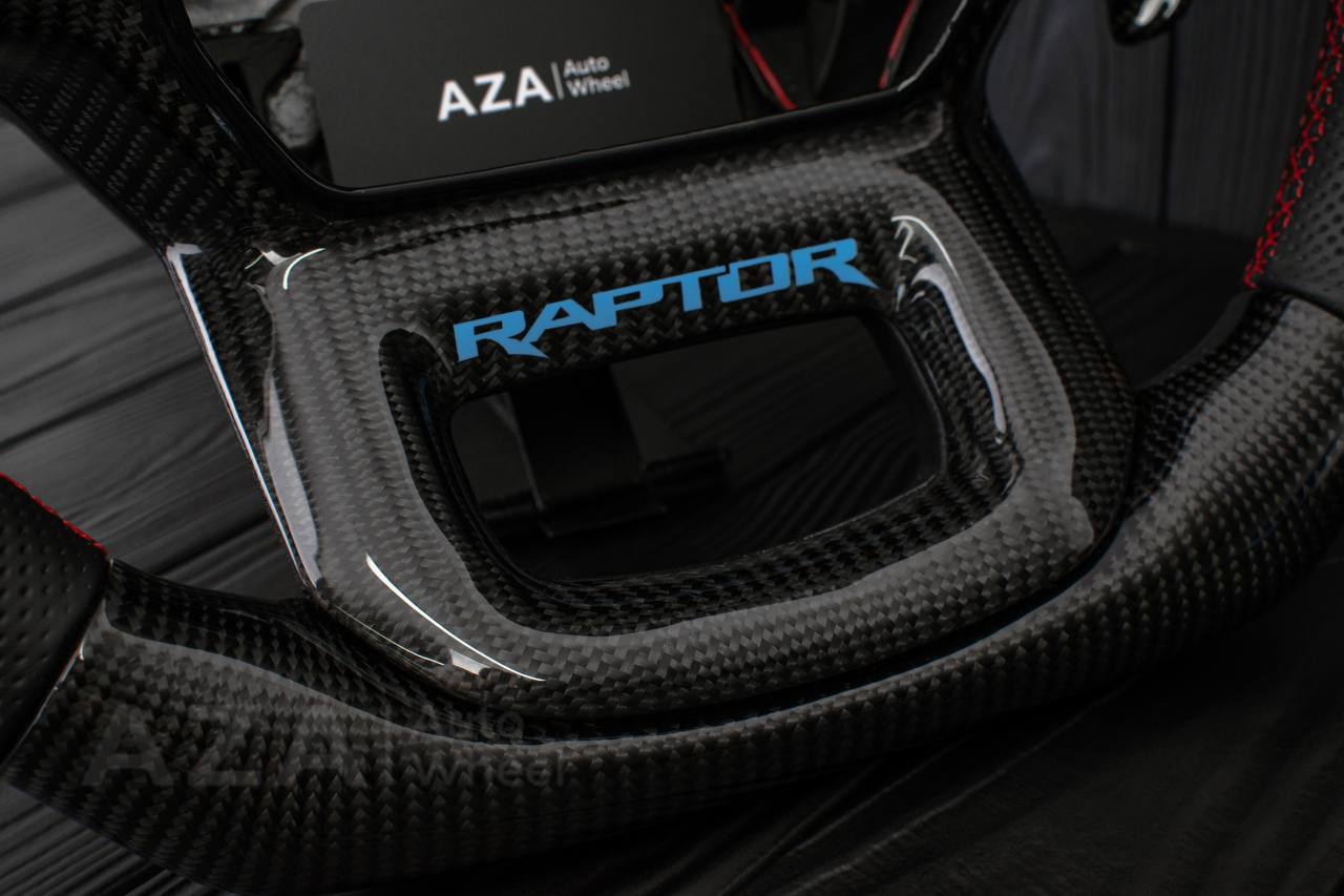 Steering wheel FORD RAPTOR 2021-2025 Carbon fiber/Perforated leather/Blue stripe/Red stitch/HEATED (can be any color) - Image 9