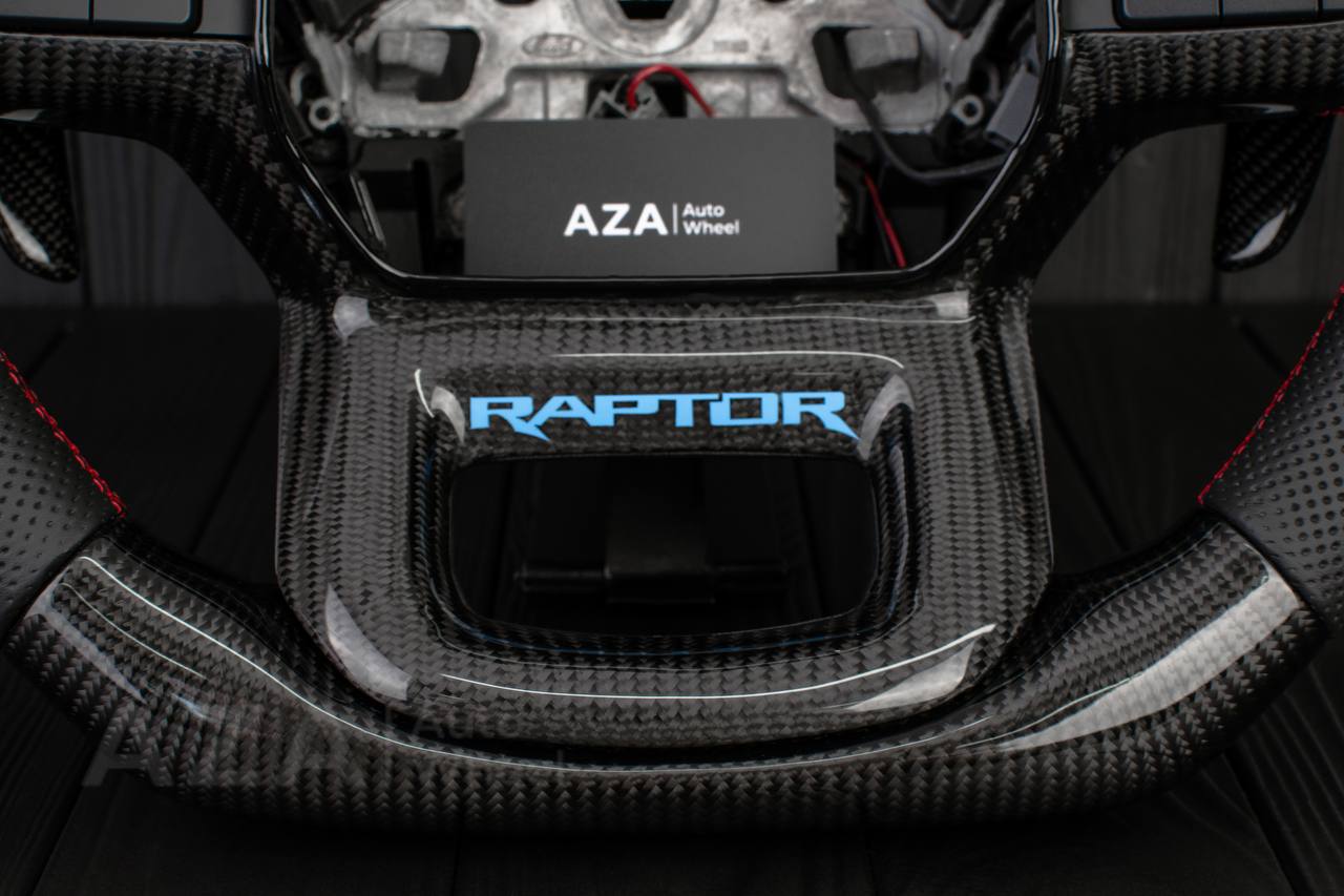 Steering wheel FORD RAPTOR 2021-2025 Carbon fiber/Perforated leather/Blue stripe/Red stitch/HEATED (can be any color) - Image 10