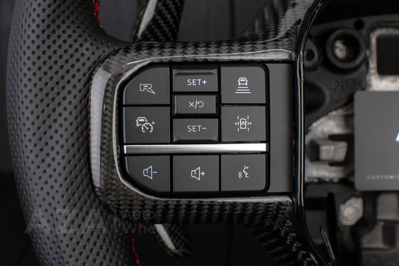 Steering wheel FORD RAPTOR 2021-2025 Carbon fiber/Perforated leather/Blue stripe/Red stitch/HEATED (can be any color) - Image 13