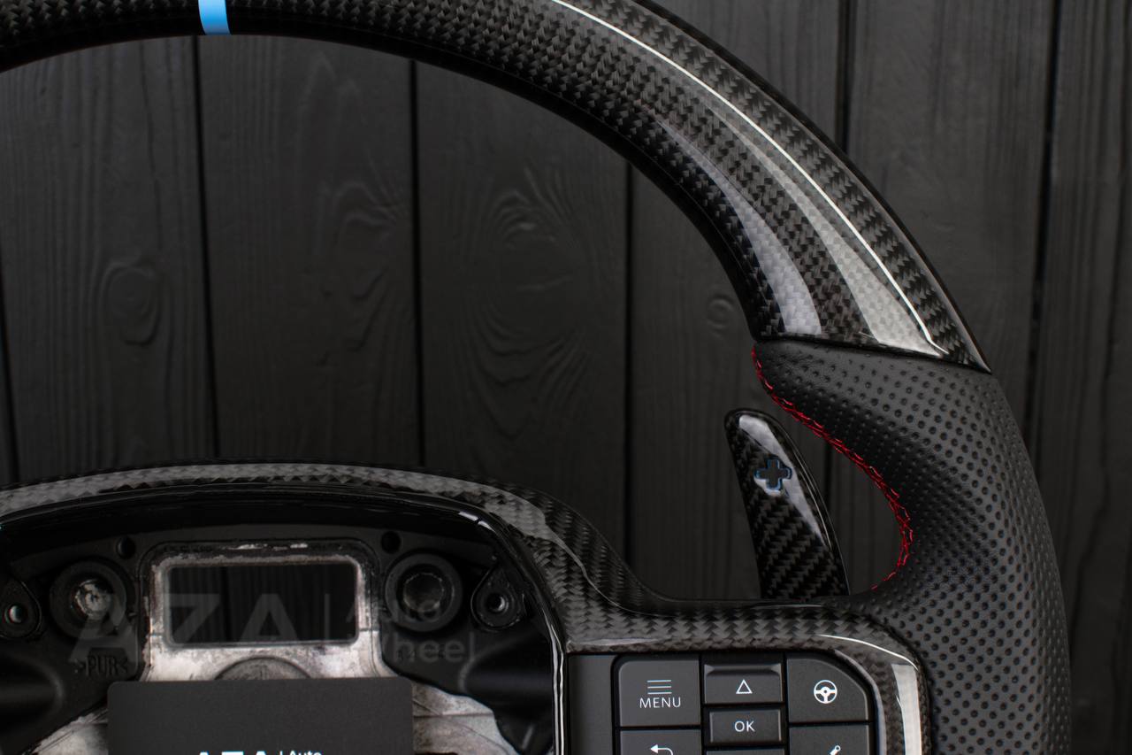 Steering wheel FORD RAPTOR 2021-2025 Carbon fiber/Perforated leather/Blue stripe/Red stitch/HEATED (can be any color) - Image 16