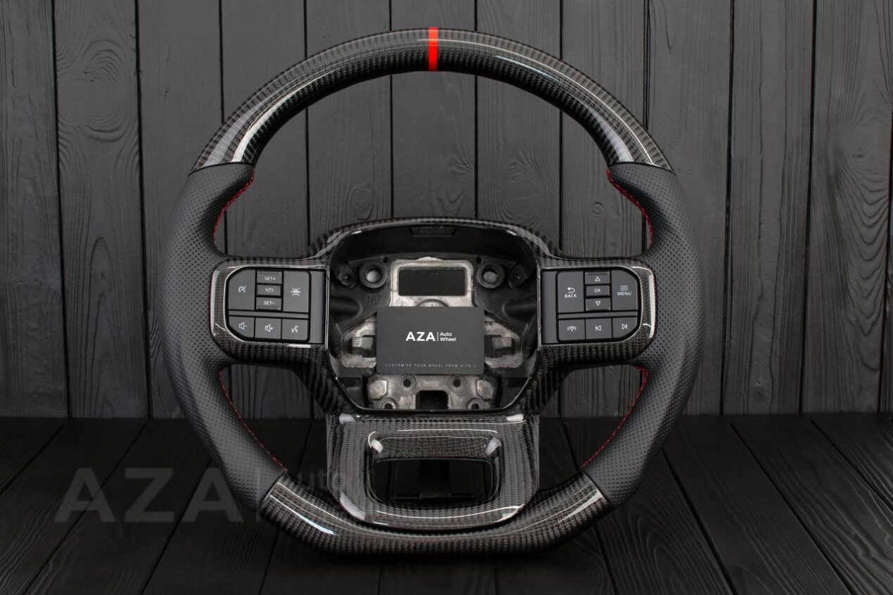 Steering wheel FORD F150/SHELBY 2022-2023 Carbon fiber/Perforated leather/RED stripe/Red stitch (can be any color)