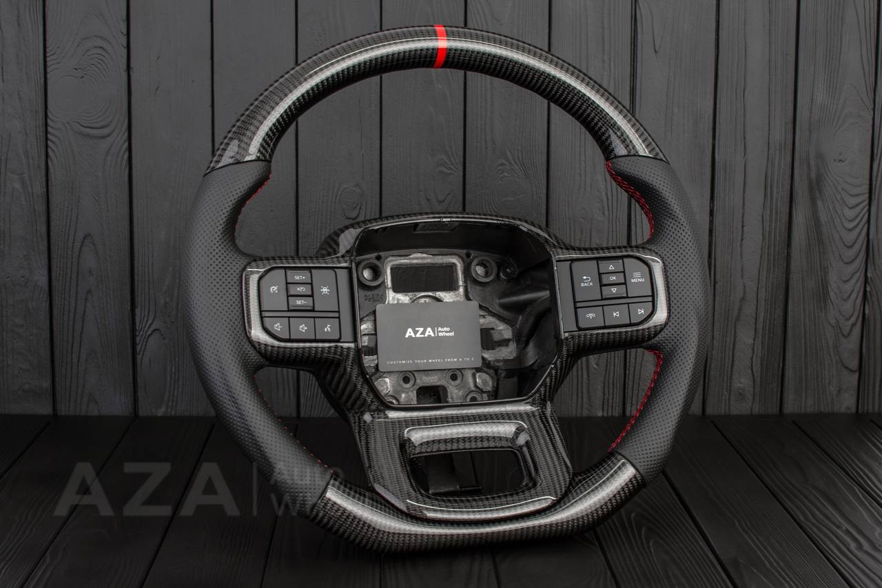 Steering wheel FORD F150/SHELBY 2022-2023 Carbon fiber/Perforated leather/RED stripe/Red stitch (can be any color) - Image 3