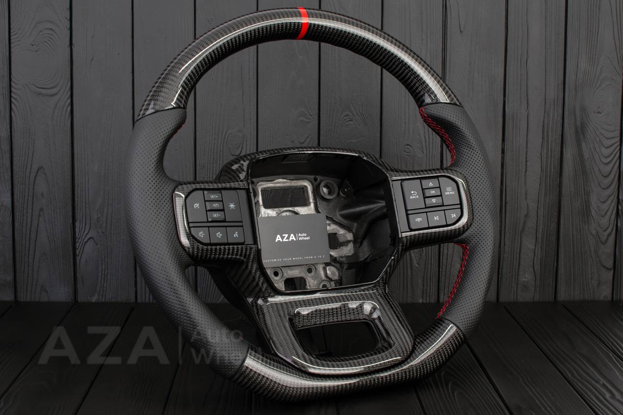 Steering wheel FORD F150/SHELBY 2022-2023 Carbon fiber/Perforated leather/RED stripe/Red stitch (can be any color) - Image 4