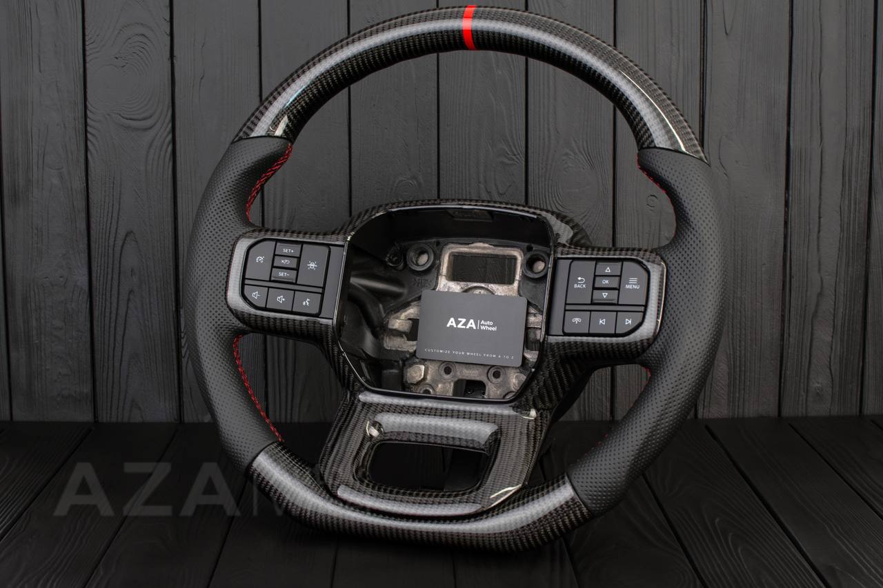 Steering wheel FORD F150/SHELBY 2022-2023 Carbon fiber/Perforated leather/RED stripe/Red stitch (can be any color) - Image 5