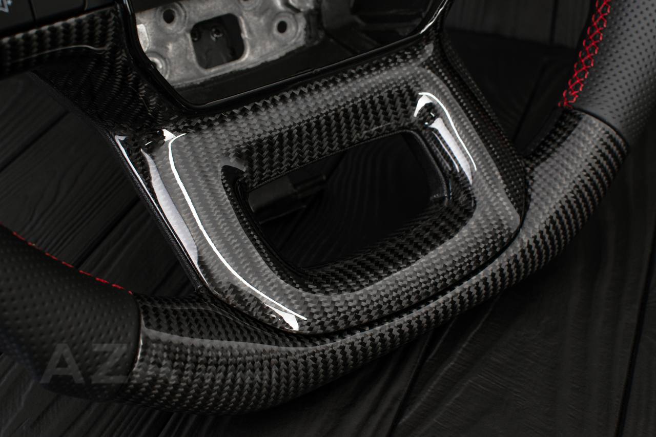 Steering wheel FORD F150/SHELBY 2022-2023 Carbon fiber/Perforated leather/RED stripe/Red stitch (can be any color) - Image 7