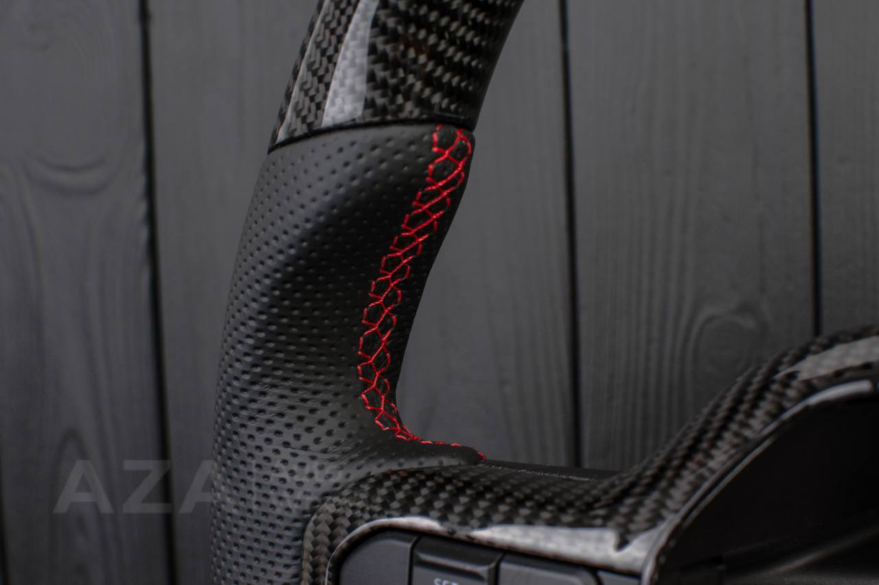 Steering wheel FORD F150/SHELBY 2022-2023 Carbon fiber/Perforated leather/RED stripe/Red stitch (can be any color) - Image 8