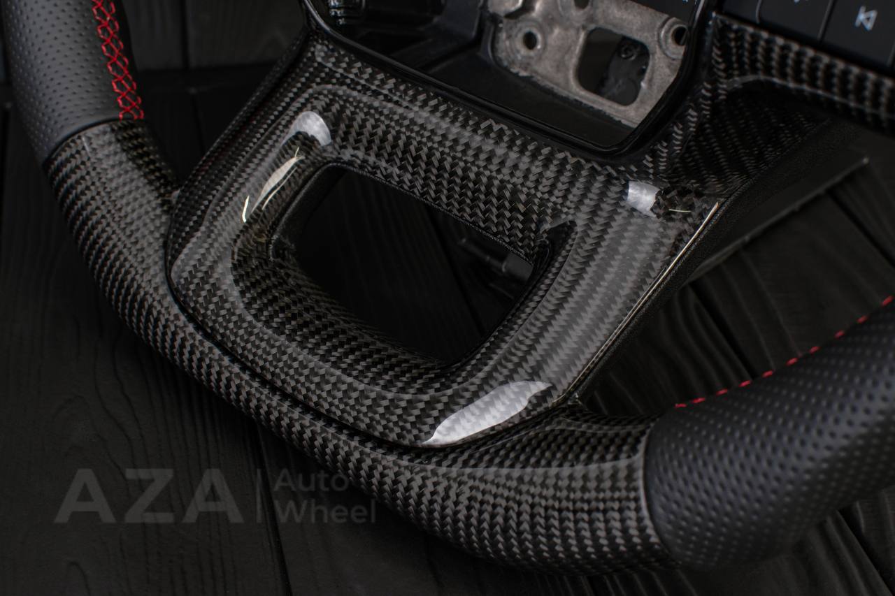 Steering wheel FORD F150/SHELBY 2022-2023 Carbon fiber/Perforated leather/RED stripe/Red stitch (can be any color) - Image 9